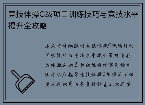 竞技体操C级项目训练技巧与竞技水平提升全攻略